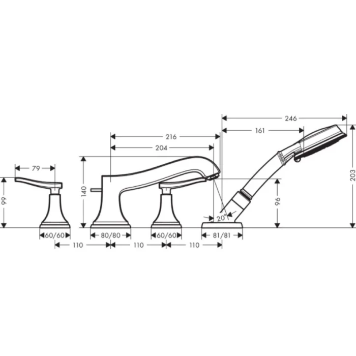 Hansgrohe смеситель на борт ванны, Metropol Classic, хром арт. 31441000