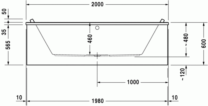 Duravit акриловая ванна 2000 х 1000 c двумя наклонами для спины, starck, 700341000000000 цвет: белый