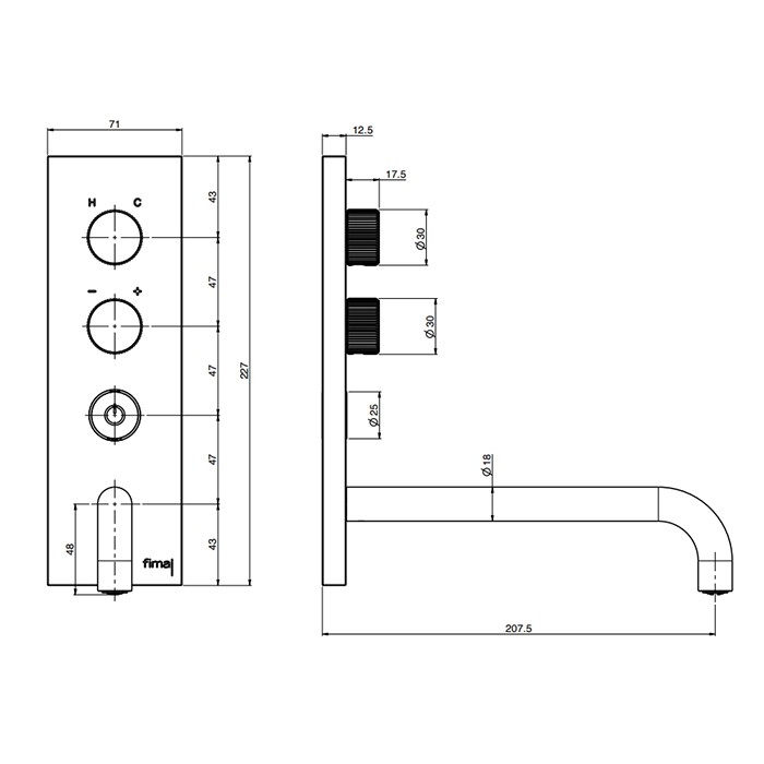 Fima Carlo Frattini смеситель для раковины, встраиваемый, излив: 20.7см., c кнопкой on/off, switch on, черный арт. f5951vlx5ns