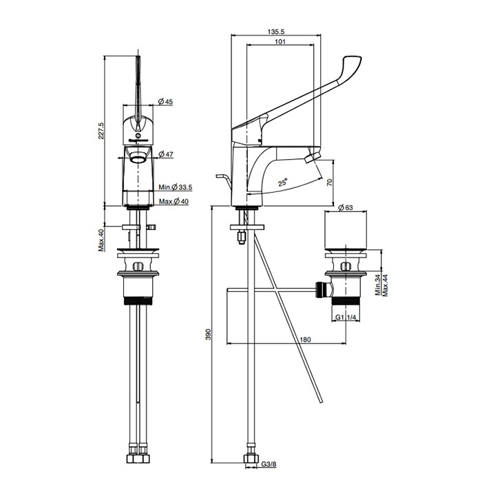 Fima Carlo Frattini смеситель на раковину, для лечебных учреждений, с донным клапаном, collettivita, хром арт. f3831/lccr.es