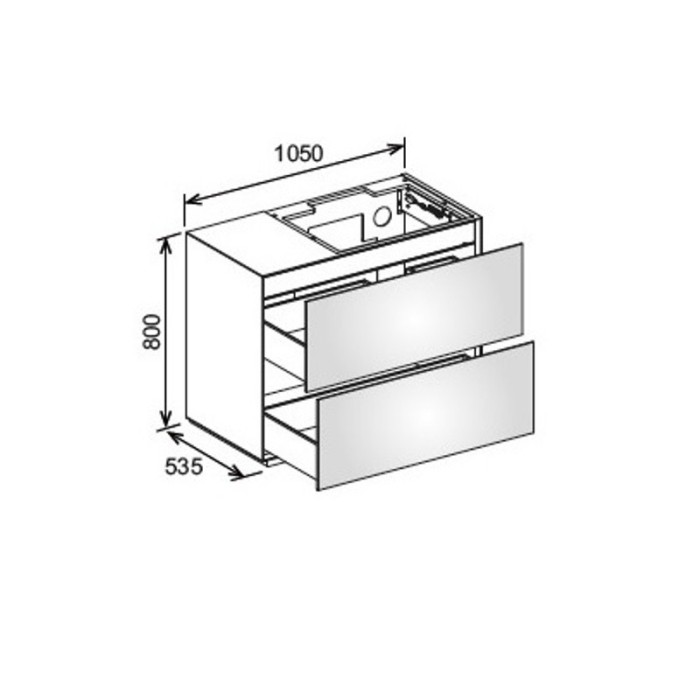 Keuco напольная тумба под умывальник, 1050х 800х535 мм отверстие справа 2 ящика фасад из венецианского дуба, edition lignatur, арт. 33341 750213