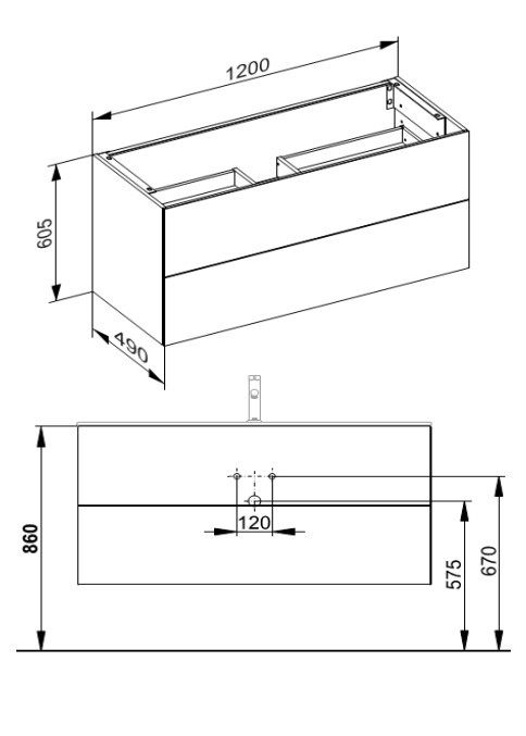 Keuco тумба подвесная под раковину 490 мм х 1200 мм, c 2 выдвижными ящиками, трюфель/трюфель, plan, трюфель арт. 32983 140000