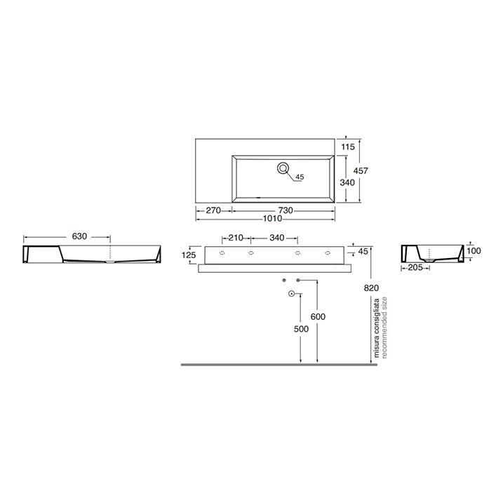 Azzurra раковина 102х46х12.5см., накладная, без отв., sx, Azzurra, ELLP10246LQ0*0 цвет: белый