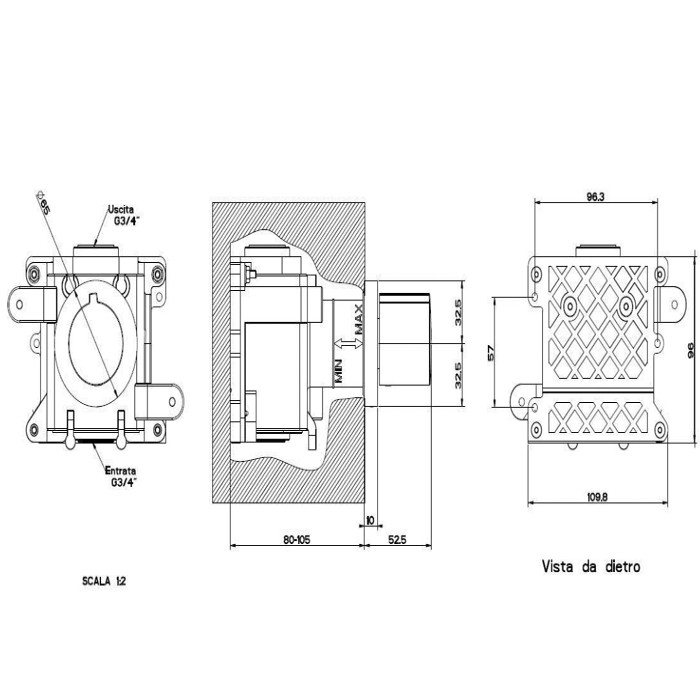 Gessi Встраиваемый запорный вентиль для термостата высокой производительности, 40 л/мин, Tondo, 43268#031 цвет: хром