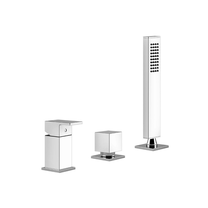 Gessi Смеситель для ванны на 3 отверстия, с переключателем и ручным душем, без излива, Rettangolo, 20043#031 цвет: хром