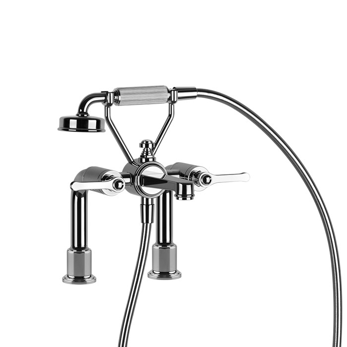 Gessi Смеситель для установки на борт ванны на 2 отверстия, двухвентильный, с ручным душем и шлангом 1500 мм., Venti20, 65115#031 цвет: хром