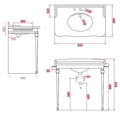 ArtCeram консоль под раковину, hea016 73 hermitage цвет: золото