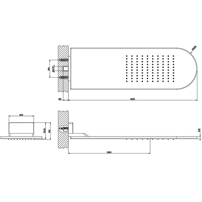 Gessi Душевая головка для настенного крепления 62x20cм., Shower316, 45163#239 цвет: steel brushed
