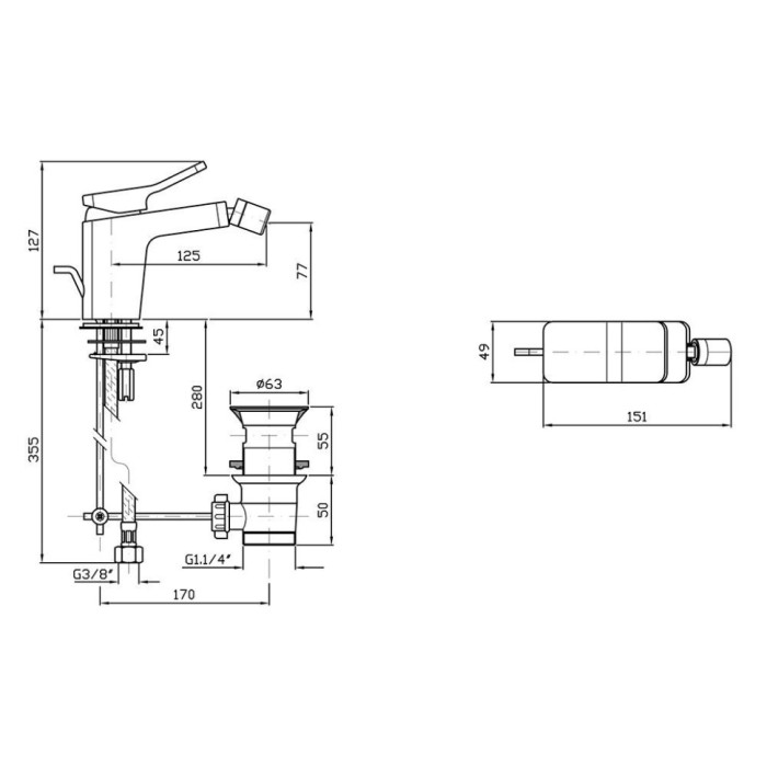 Zucchetti однорычажный смеситель для биде на 1 отверстие с донным клапаном, soft, хром арт. zp7329