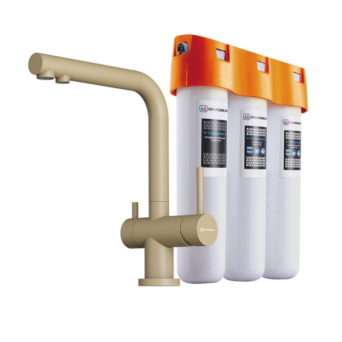 Omoikiri комплект смеситель+фильтр Nagano-CH-P + Pure drop Lite, шампань арт. 4081.8028P