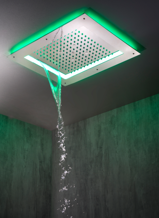 Bossini верхний душ с накладной рамой для подвесного потолка frame/3 rgb lights 500 мм х 600 мм х 17 мм, с 3 режимами струи, frame, хром арт. hi0930.030