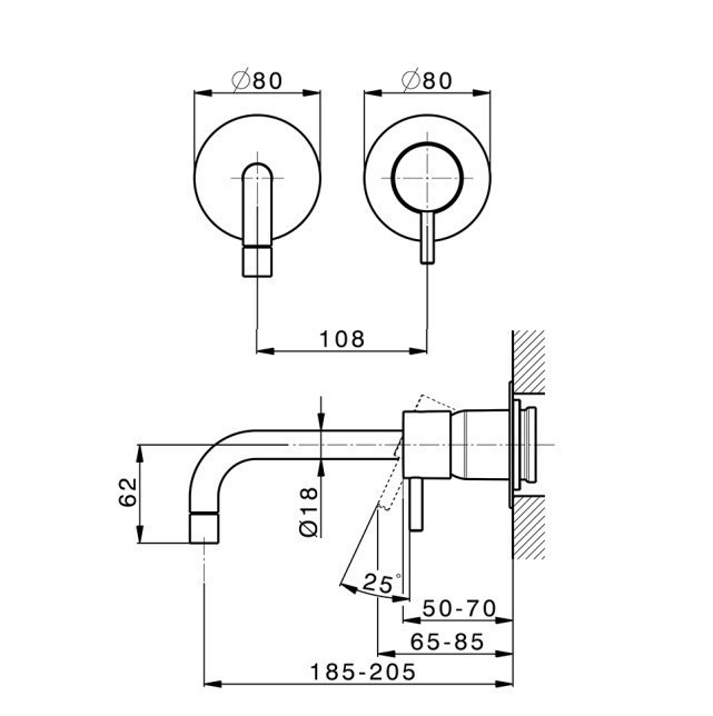 Cisal настенный смеситель для раковины - внешняя часть lm00551621 less minimal cisal, цвет: хром