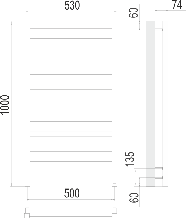 Terminus электрический полотенцесушитель ното п12 500х1000 электро (sensor quick touch), электрика люкс арт. 4670078526519