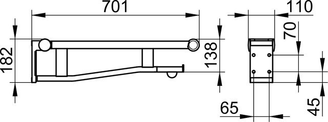 Keuco складной поручень для туалета вылет 700 мм, plan care, хром, светло-серый арт. 34903 010738