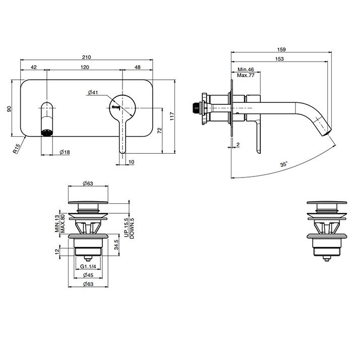 Fima Carlo Frattini cмеситель для раковины, встраиваемый, snap, черный арт. f3121wx5ns
