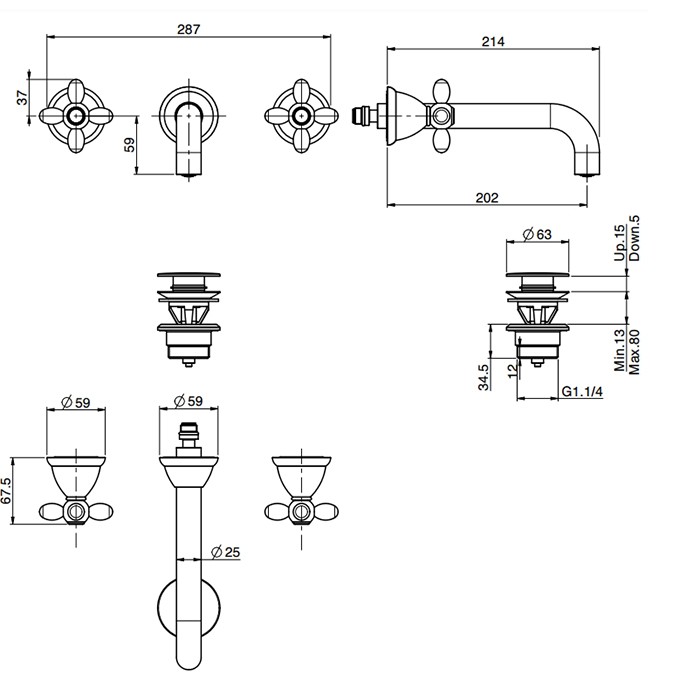 Fima Carlo Frattini смеситель для раковины, встраиваемый, излив: 20см., olivia, золото арт. f5001l/5or
