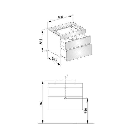 Keuco тумба подвесная под раковину без отверстия под смеситель, с двумя фронтальными выдвижными ящиками, edition 400, грецкий орех арт. 31571 680000
