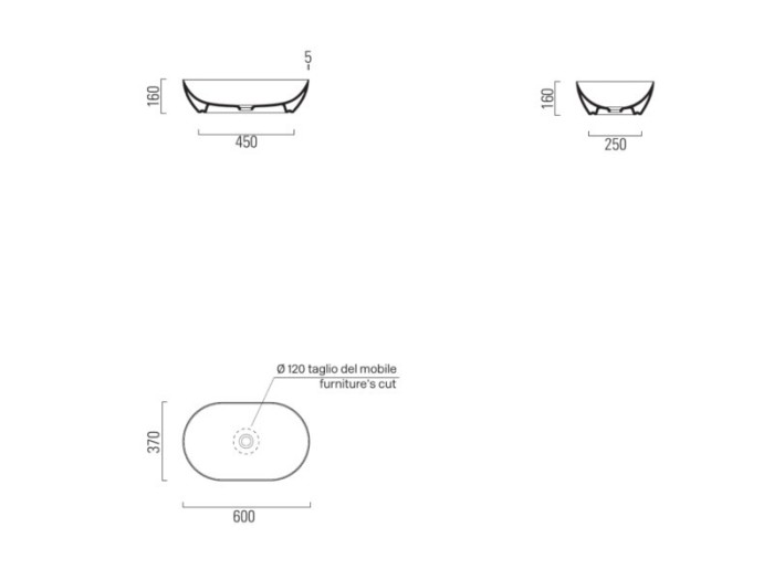 GSI Раковина накладная 60х37х16 см, матовая, санфаянс, Color-elements - 883409