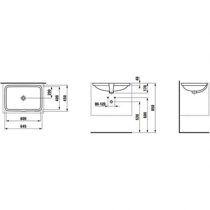 LAUFEN раковина встраиваемая 600/645х400/450х170, PRO S - 8.1196.5.000.109.1