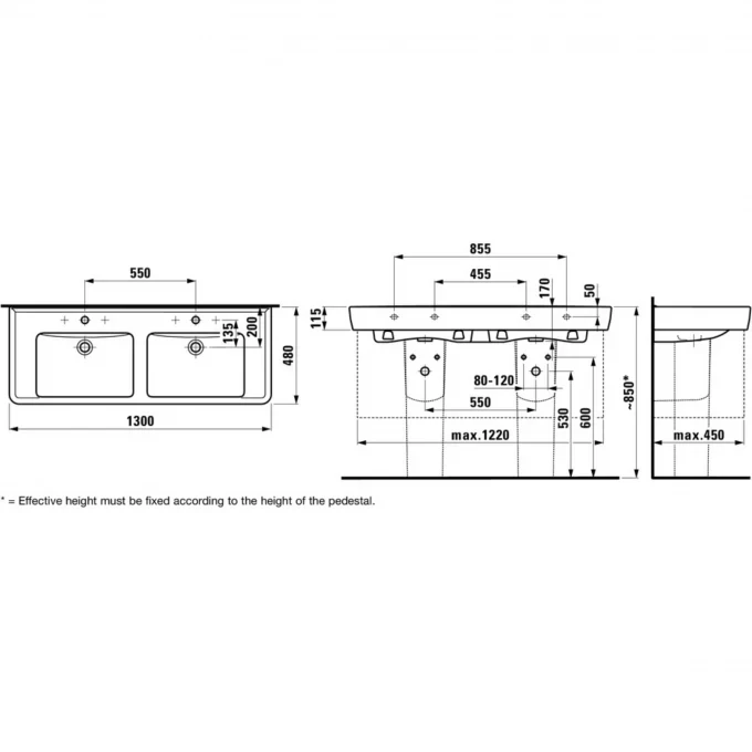 LAUFEN раковина подвесная 130x48, PRO A - 8.1496.7.000.104.1
