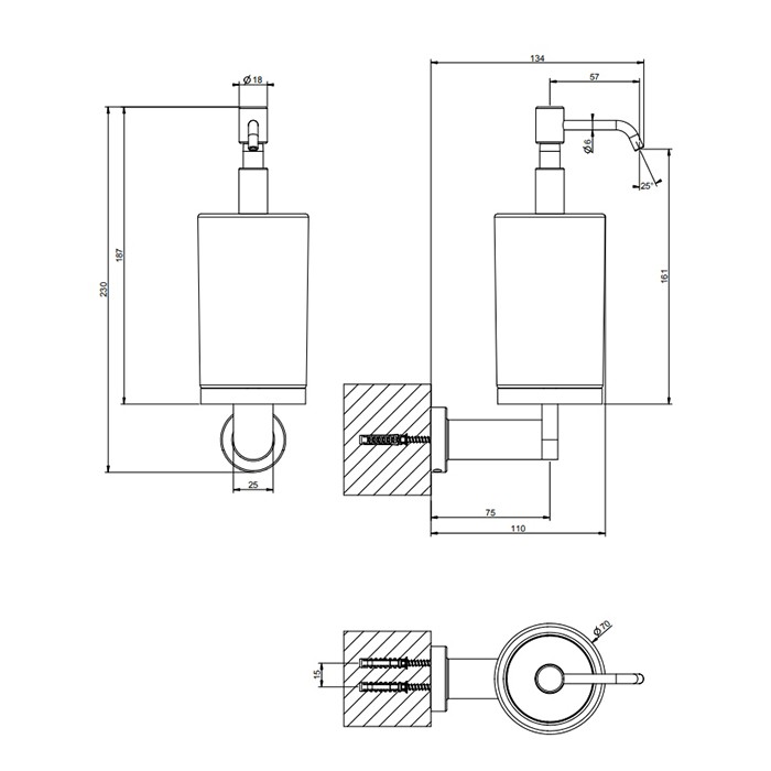 Gessi Дозатор для жидкого мыла, подвесной, сатинированное стекло, Emporio accessories, 38815#149 цвет: finox brushed nickel