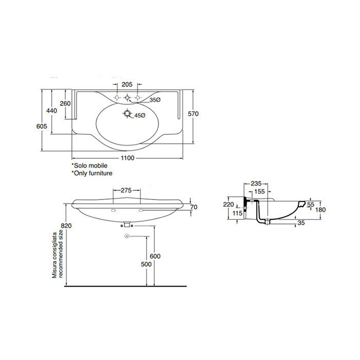 Azzurra Раковина-консоль 62x112 Giunone, GIU200110/ALZAT bi*3 цвет: белый