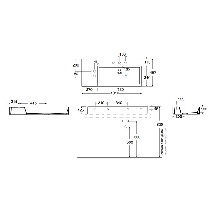 Azzurra раковина 102х46х12.5см., накладная, 1 отв., sx, Azzurra, ELLP10246LQM*1 цвет: белый