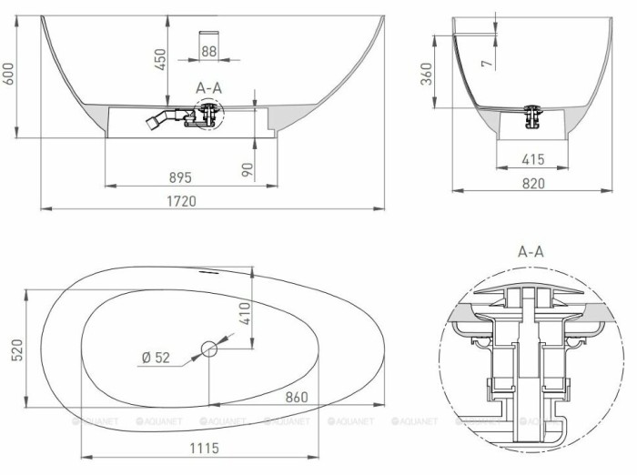 Salini ванна отдельностоящая 172x82,5, paola, 101512smrf цвет: матовый белый