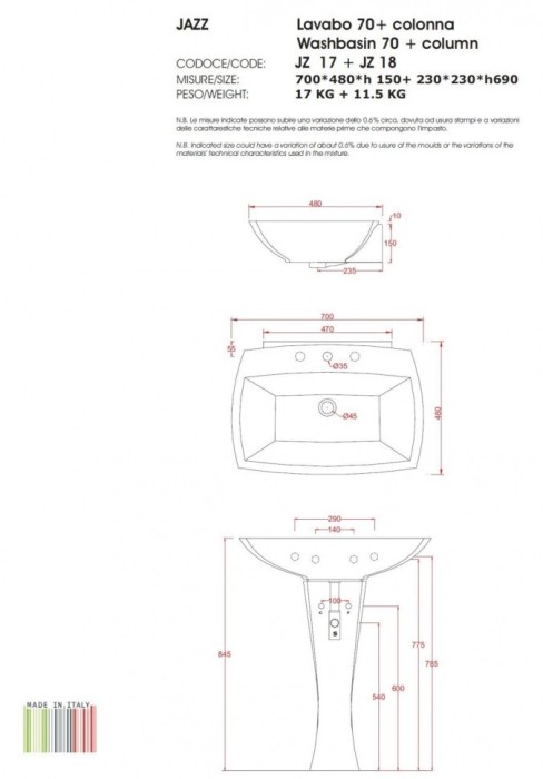 ArtCeram раковина для ванной комнаты, jzl004 01 50 jazz цвет: черный