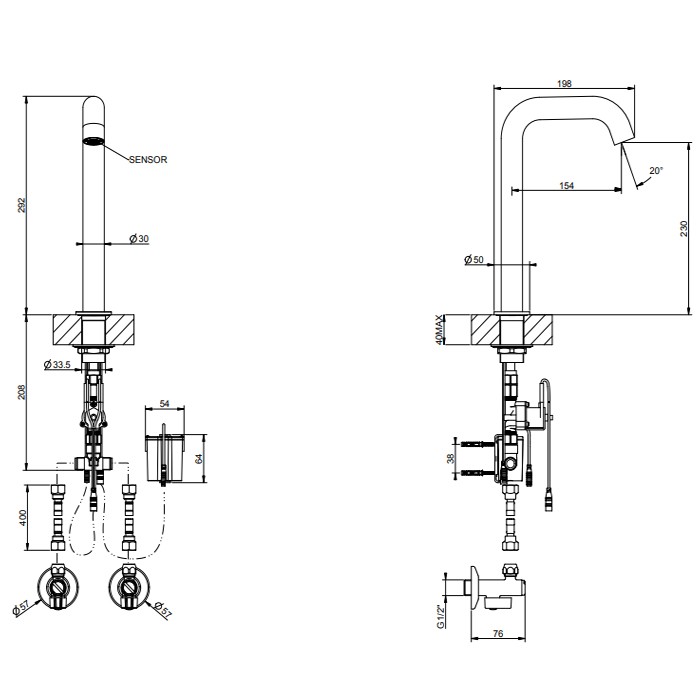 Gessi Смеситель для раковины, 1 отв., электронный, с кран-фильтром для регулировки температуры и напора воды, 316, 54080#239 цвет: steel brushed