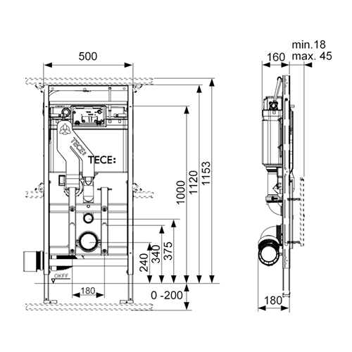 TECE модуль для установки унитаза, высота h1120мм, с системой очистки воздуха, без крепления к стене, lux - 9600400