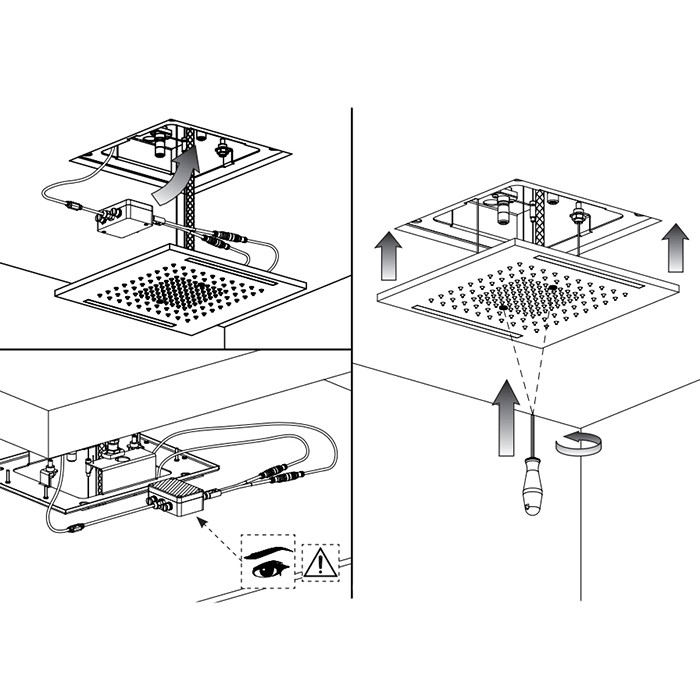 Gessi Верхний душ 50х50см., встраиваемый в потолок, 3 режима, хромотерапия, внешняя часть, Rettangolo, 57977#238 цвет: mirror steel