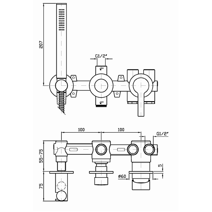 Zucchetti встроенный однорычажный смеситель для душа, гибкий шланг 1500 мм. цвет: хром, on, хром арт. zon638 r97913