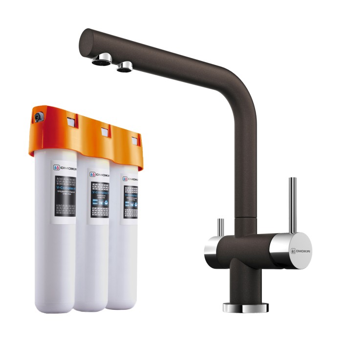 Omoikiri комплект смеситель+фильтр Nagano-DC + Pure drop Lite, темный шоколад арт. 4048.8028