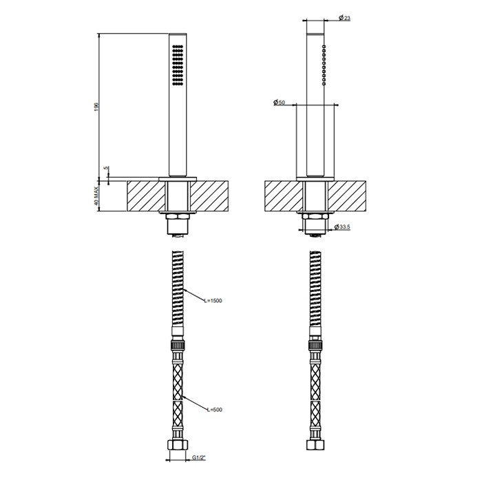 Gessi Душевой комплект на борт ванны, состоящий из держателя, шланга 150см., и лейки, Ingranaggio, 63327#707 цвет: black metal brushed pvd