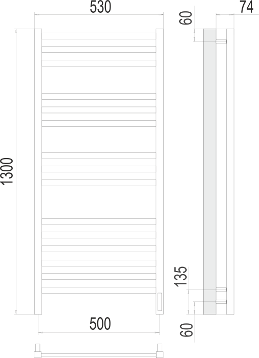 Terminus электрический полотенцесушитель ното п15 500х1300 электро (sensor quick touch), электрика люкс арт. 4670078526953