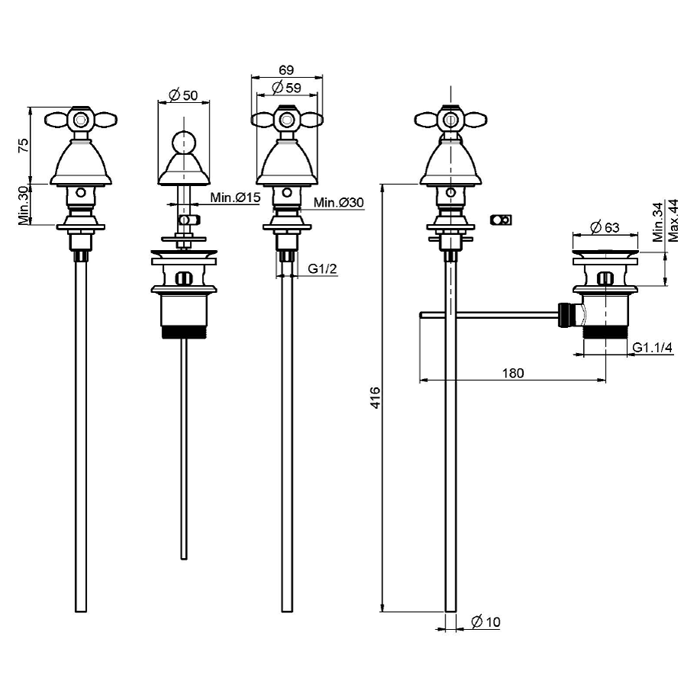 Fima Carlo Frattini смеситель на 3 отв. для биде с внутр.типом смешивания, olivia, бронза арт. f5032br