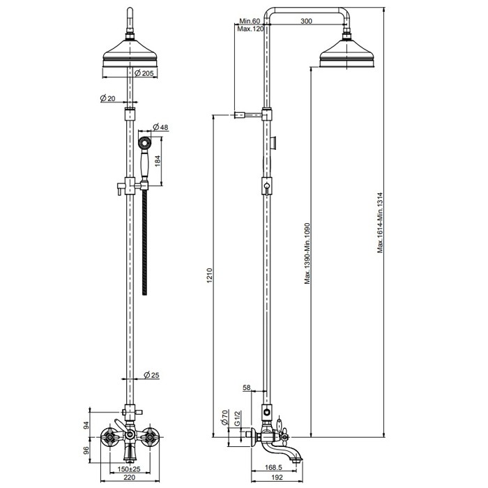 Fima Carlo Frattini смеситель внешнего монтажа с душевой стойкой, верхним душем и душевым комплектом, olivia, хром арт. f5004/2cr