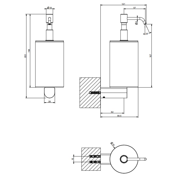 Gessi Дозатор для жидкого мыла, подвесной, Rilievo, 59514#031 цвет: черный/хром