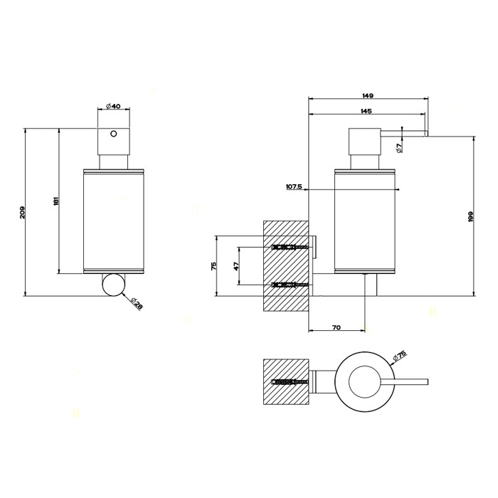 Gessi Дозатор для жидкого мыла настенный, 316, 54714#239 цвет: шлифованная сталь/черный