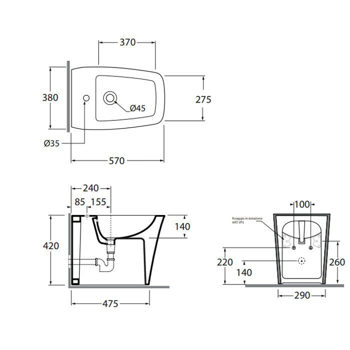Azzurra Биде 38x57 Hera, HEBIT000000MBI*1 цвет: белый