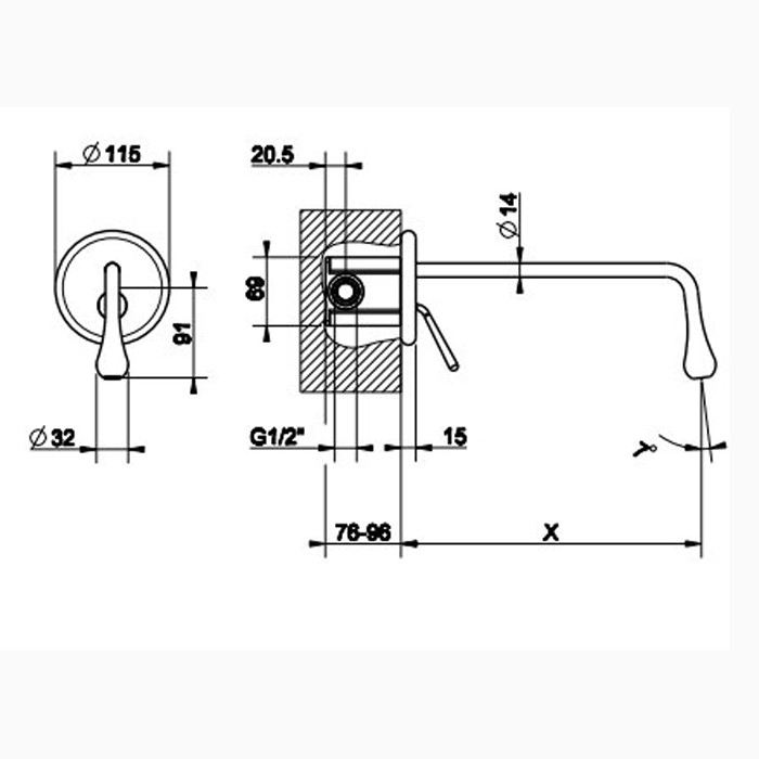 Gessi Встраиваемый однорычажный смеситель для раковины инд.длиной излива (70-300мм), Goccia, 33690#031 цвет: хром