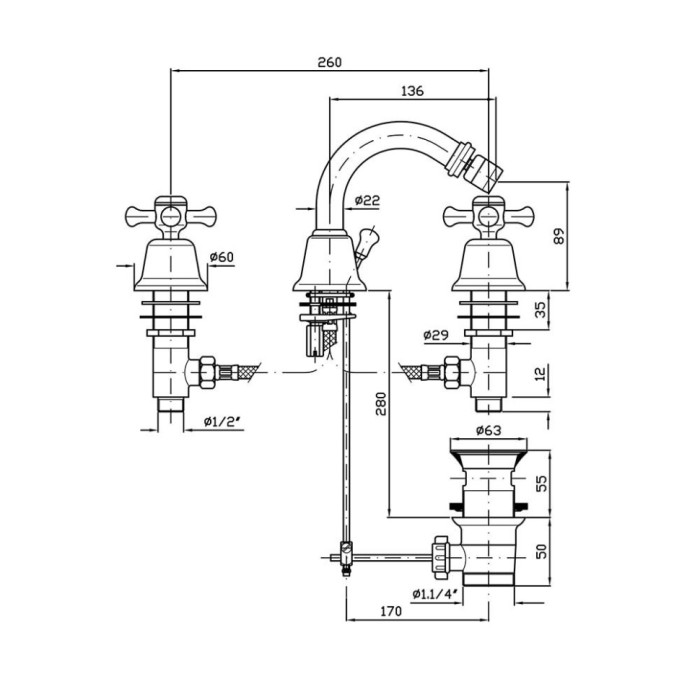 Zucchetti смеситель для биде на 3 отверстия, delfi, хром арт. z46268.8008