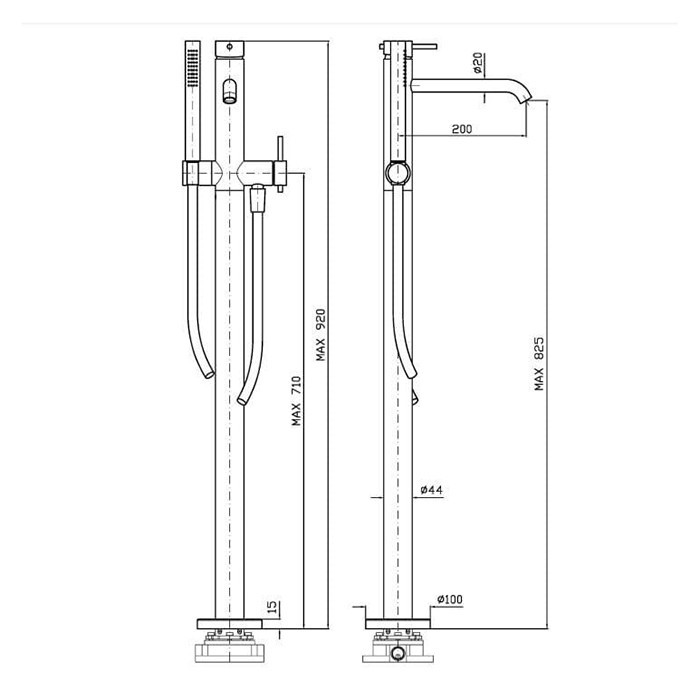 Zucchetti смеситель для ванны, напольный, с ручным душем, helm, brushed total black pvd арт. zhe730.xp81