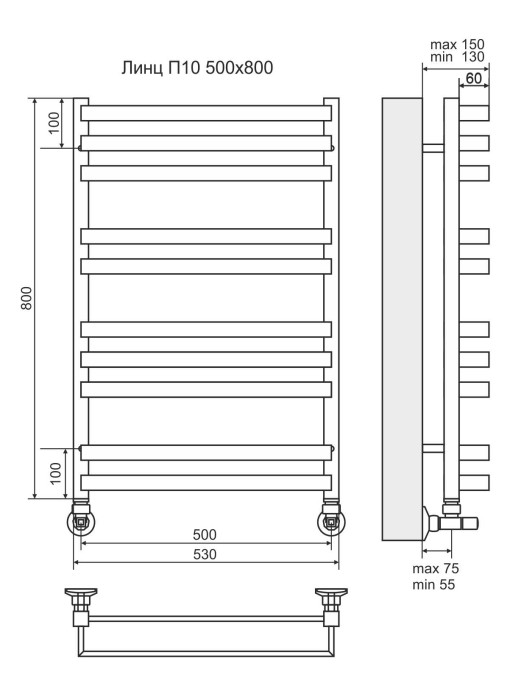 Terminus водяной полотенцесушитель линц п10 500х800, люкс арт. 4630080268388