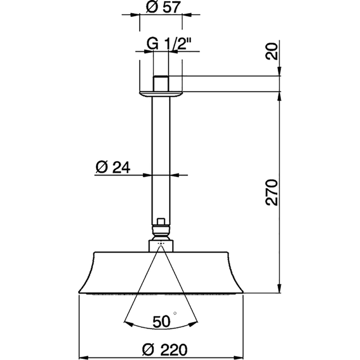 Cisal верхний душ d220 мм с потолочным держателем l270 мм ds0132807e shower, цвет: розовое золото