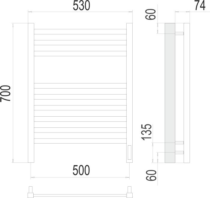 Terminus электрический полотенцесушитель ното п9 500х700 электро (sensor quick touch), электрика люкс арт. 4670078526960
