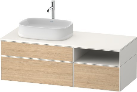 Duravit тумба подвесная с вырезом под раковину слева 550 мм х 1300 мм х 442 мм, zencha, ze4828030840000 цвет: натуральный дуб/белый суперматовый