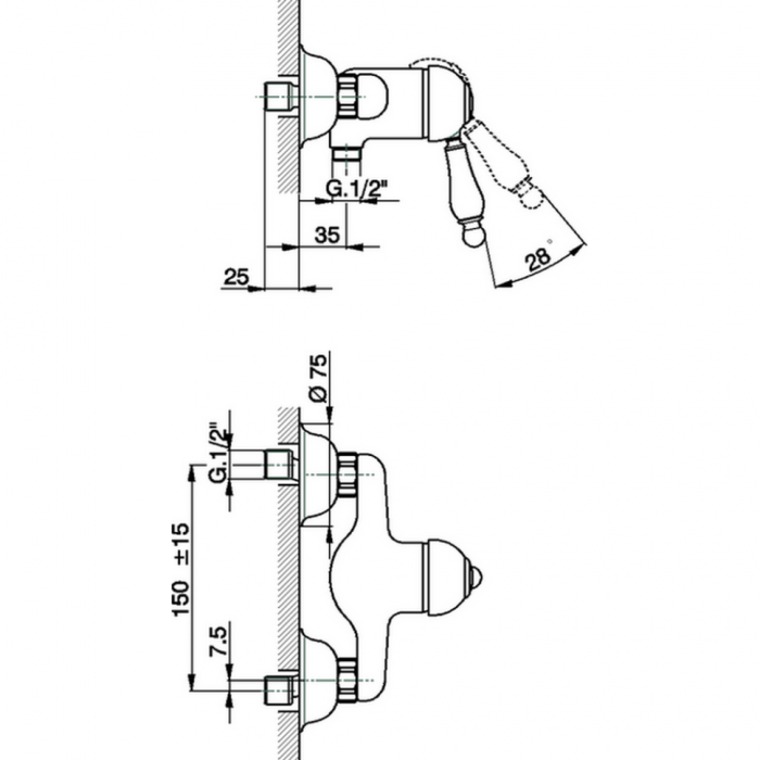 Cisal смеситель однорычажный настенный для душа em00044121 arcana empress, цвет: хром