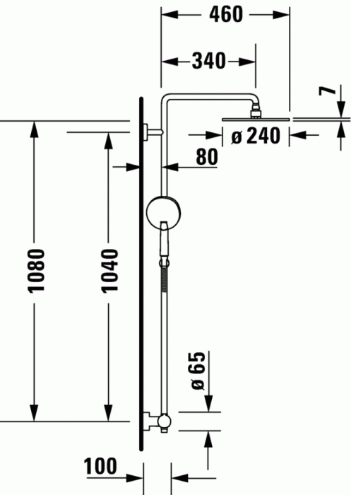 Duravit душевая система c термостатом, с ручным и верхним душем, c.1, c14280008046 цвет: черный матовый
